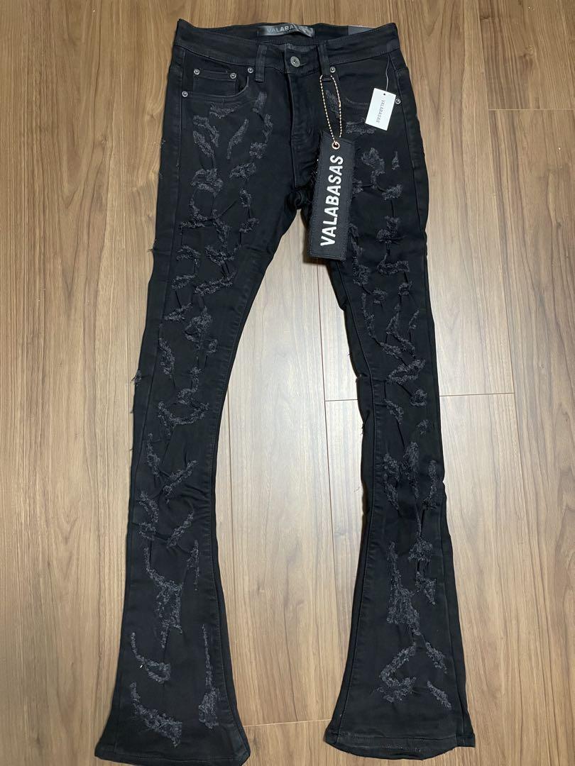 VALABASAS フレアデニム ブラック ダメージ サイズ29 新品 VALABASAS フレアデニム ブラック サイズ29 スリムフィット 新品