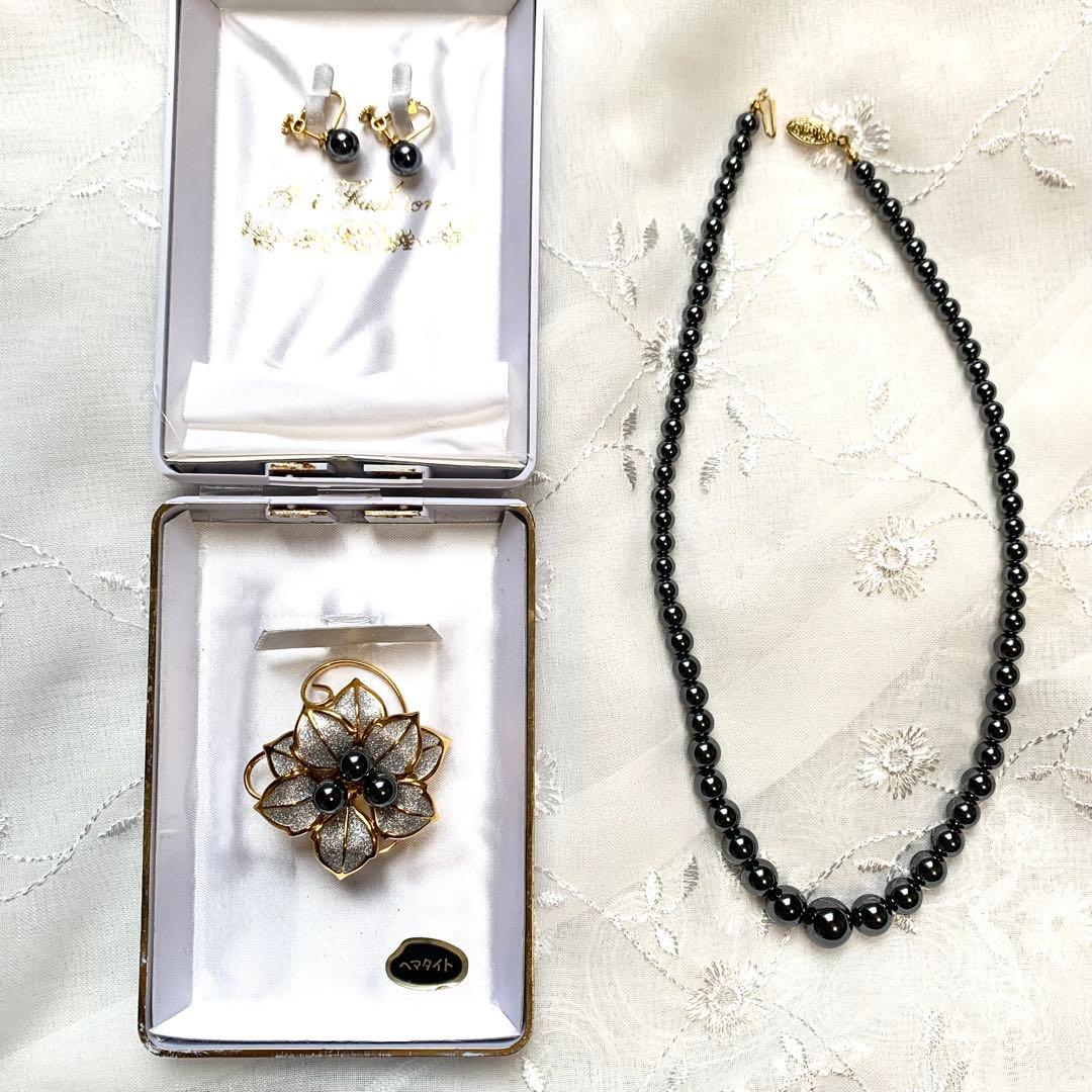 ◆美品ヴィンテージブローチ イヤリングネックレス 天然石ヘマタイト まとめ売り②