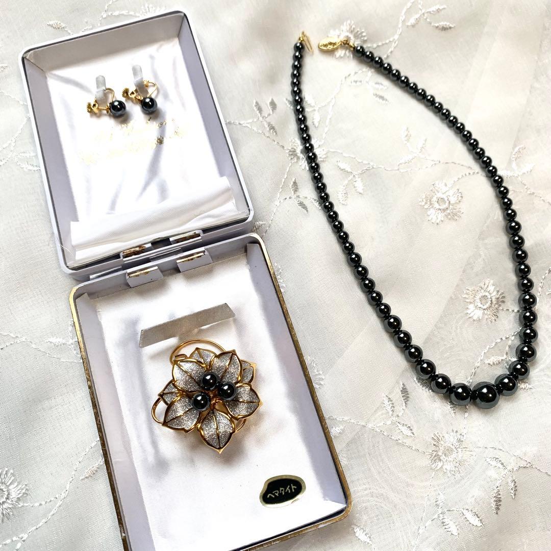 ◆美品ヴィンテージブローチ イヤリングネックレス 天然石ヘマタイト まとめ売り②