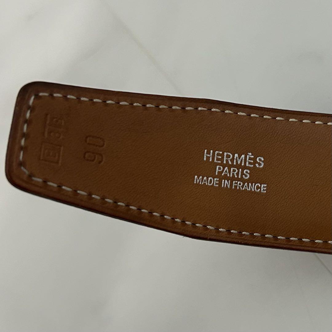 HERMES エルメス ボックスカーフ レザーベルト 黒　□B刻印 90