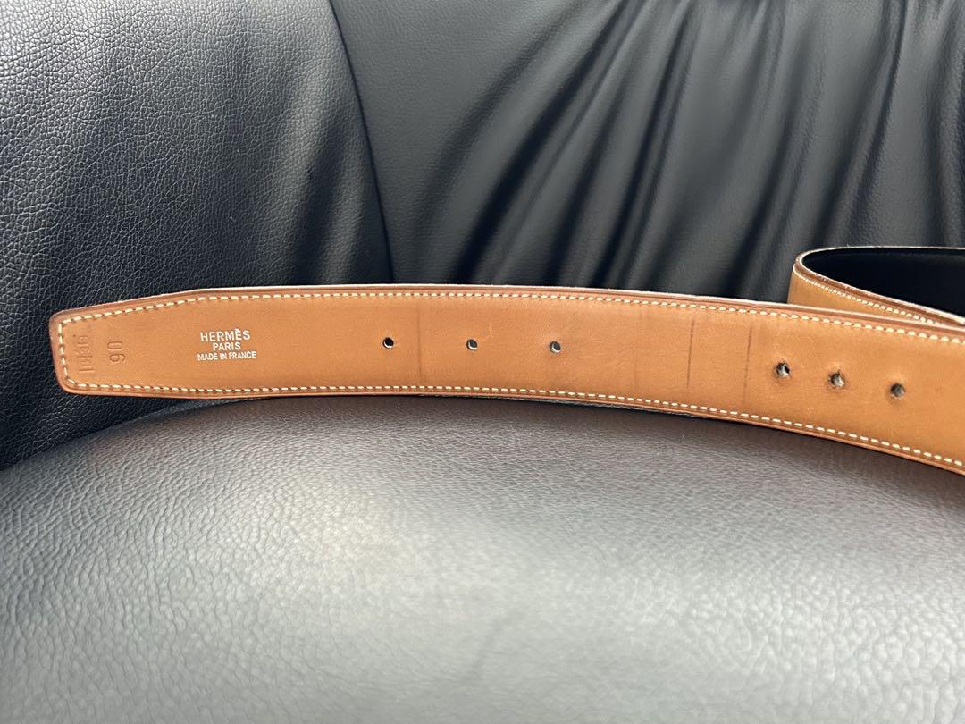HERMES エルメス ボックスカーフ レザーベルト 黒　□B刻印 90