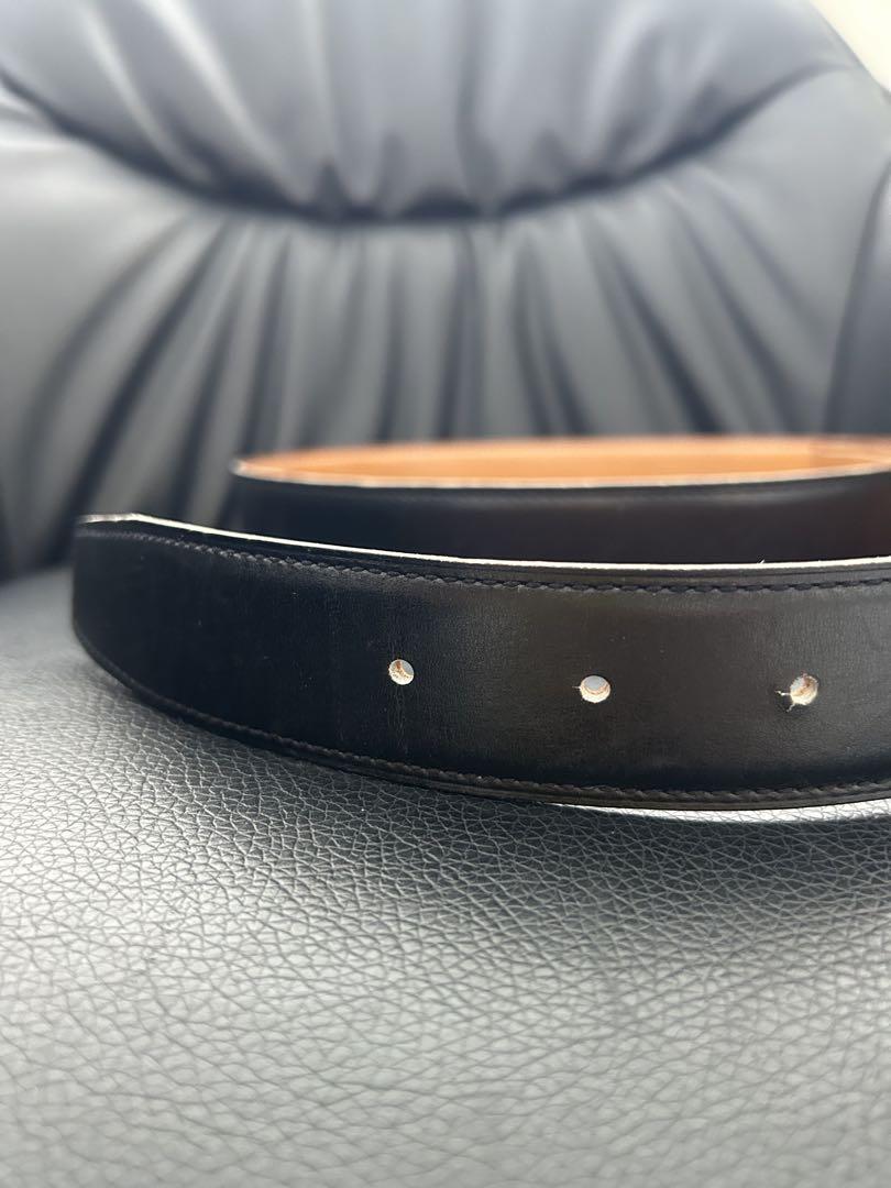 HERMES エルメス ボックスカーフ レザーベルト 黒　□B刻印 90