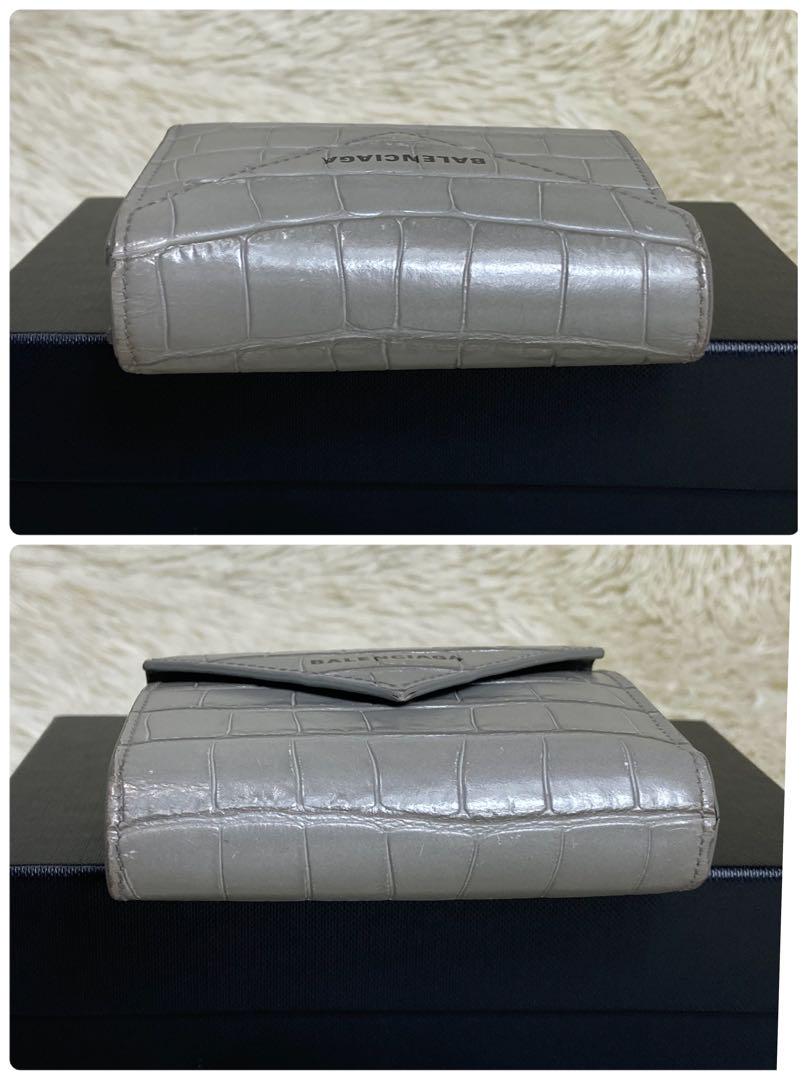 極美品✨BALENCIAGA クロコ型押し 3つ折り財布 小銭入れあり グレー