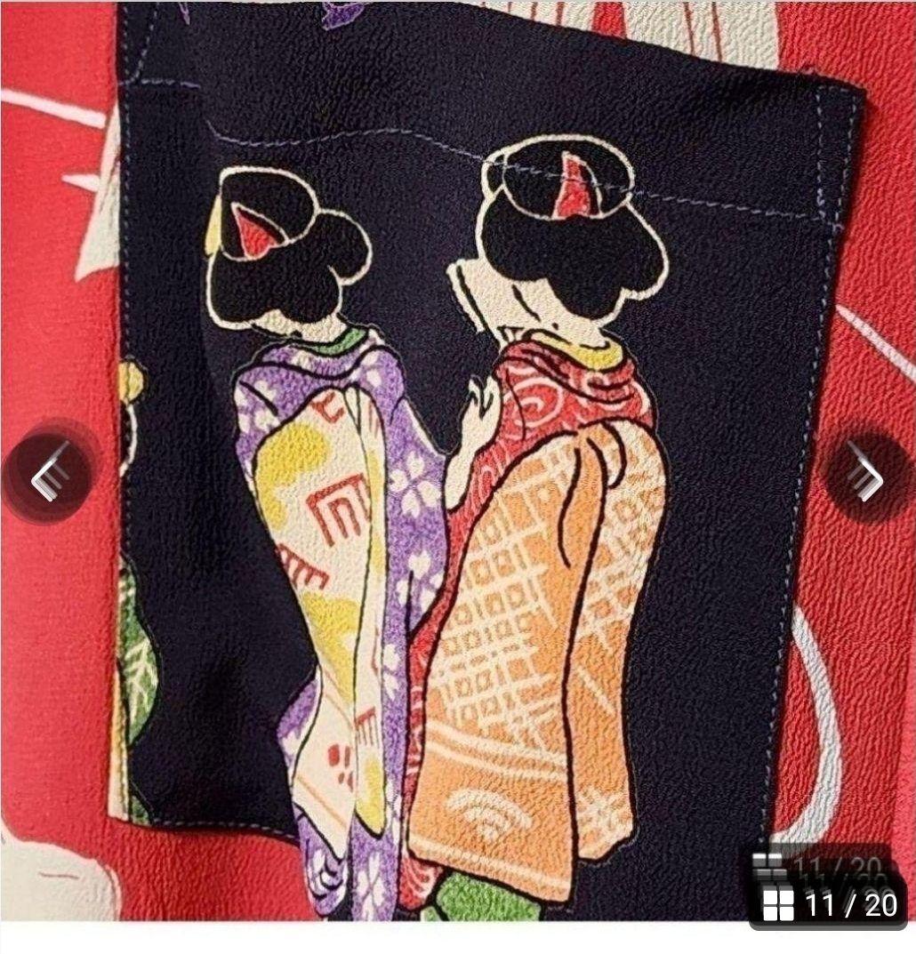 美品 匿名配送 BEAMS 雷門 和柄 マルチ柄 Sサイズ アロハシャツ 画像11