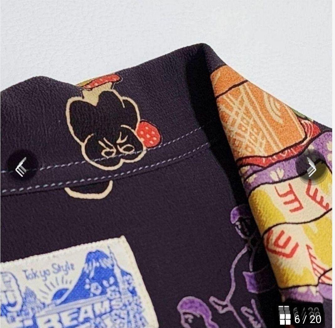 美品 匿名配送 BEAMS 雷門 和柄 マルチ柄 Sサイズ アロハシャツ 画像6