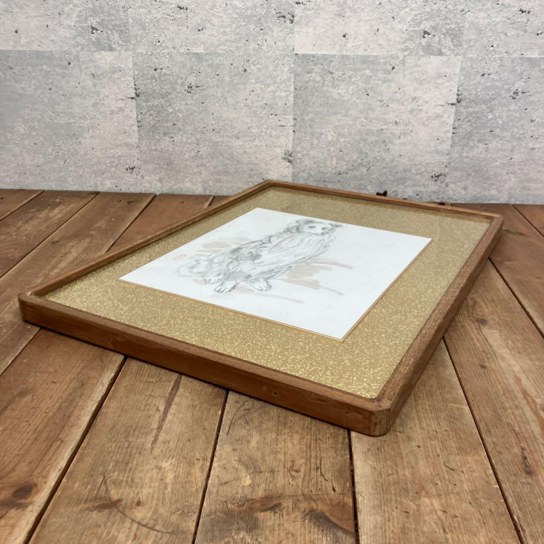 犬 コリー 水墨画 水彩画 色紙絵 アート 絵画 木製額縁 額装 美術 芸術