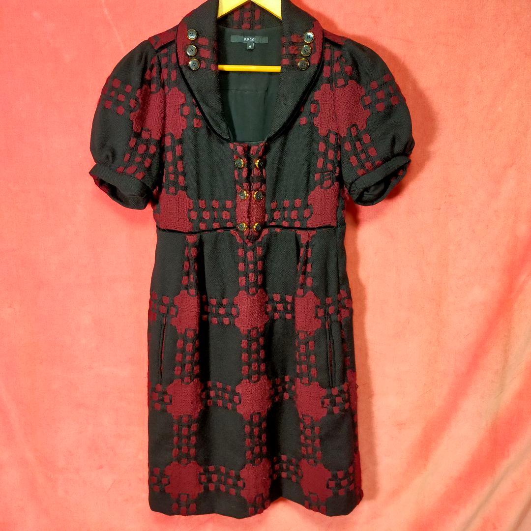 GUCCI グッチ ワンピース 半袖 パフスリーブ イタリア製 ボタンデザインM GUCCI