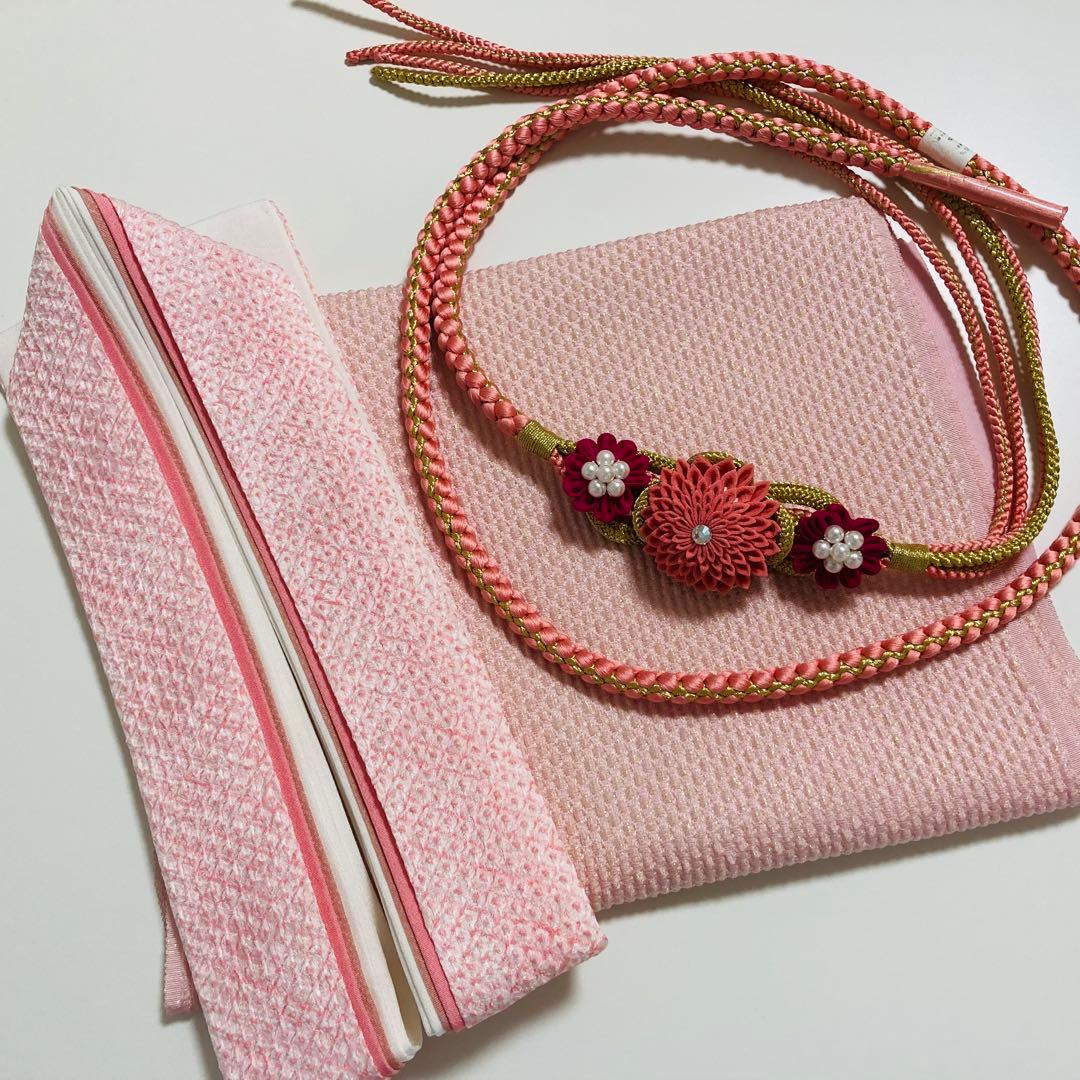 帯締め・帯揚げ・重ね衿の3点セット　ピンク系　振袖