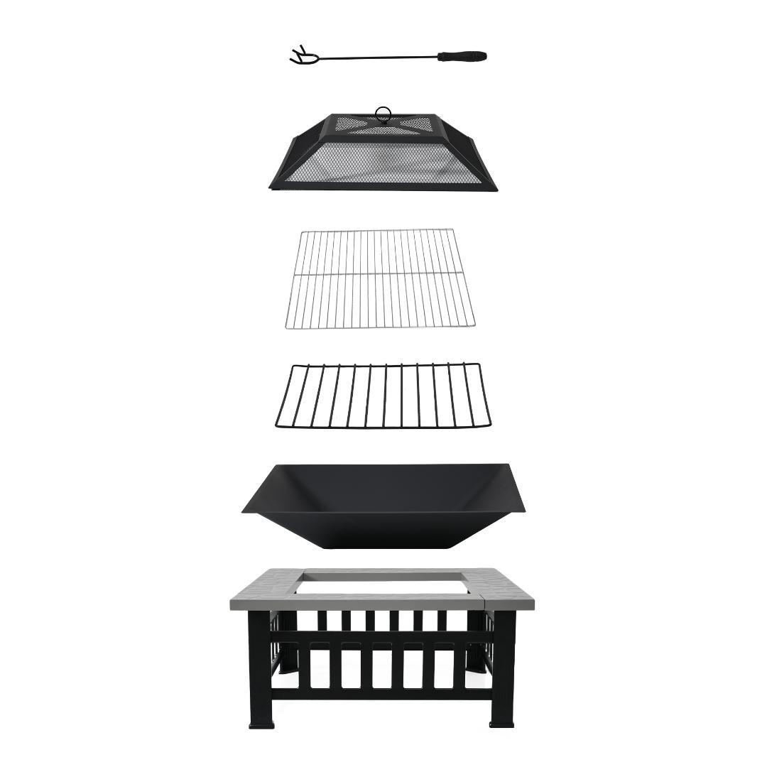 ファイヤーピットBBQコンロ 焚き火台 屋外 アウトドア【大理石調+ブラック】