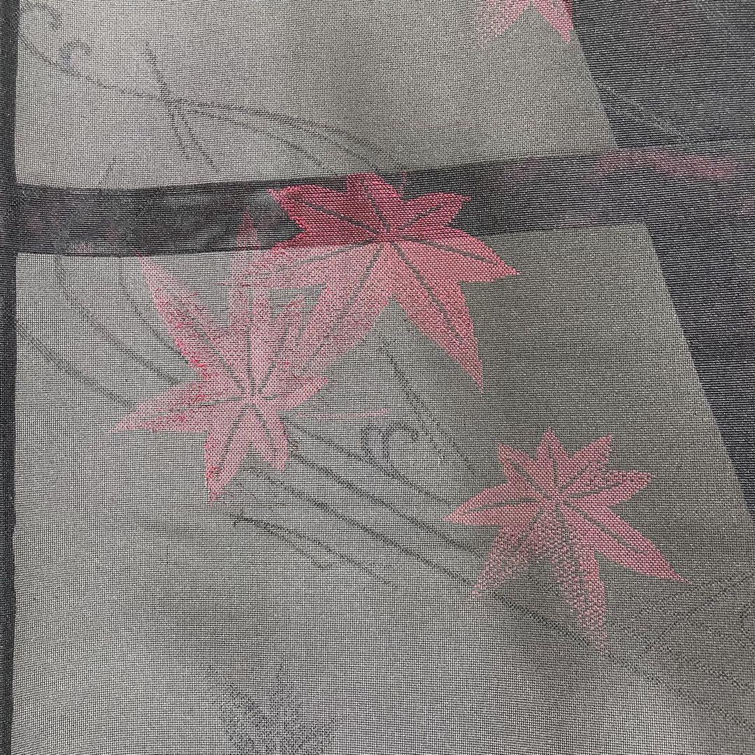 未使用［ 小紋/紗 ］正絹 黒 紅葉 もみじ 街着 薄物 夏物 夏着物