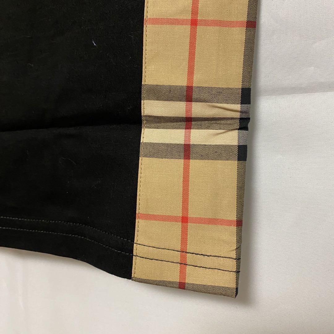 BURBERRY バーバリー チェック柄 ロゴTシャツ 新作 黒 L トップス