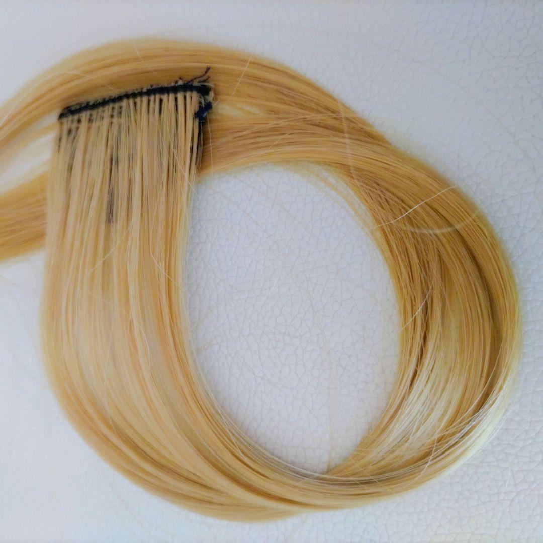 エクステ ワンタッチ メッシュ ウィッグ ロング カラー 5本 ゴールド 金