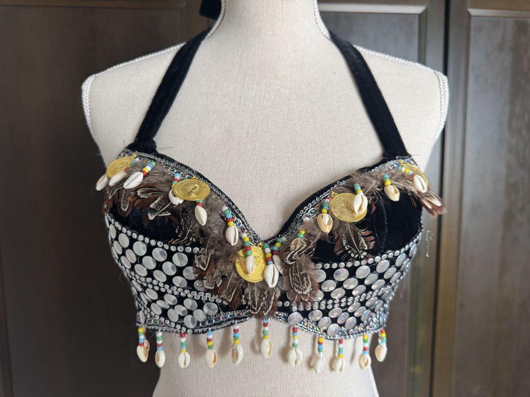 トライバル belly dance ベリーダンス セットアップ 黒金緑