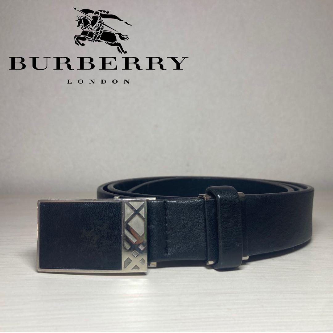 Burberry レザー製メンズベルト 穴なしベルト 黒