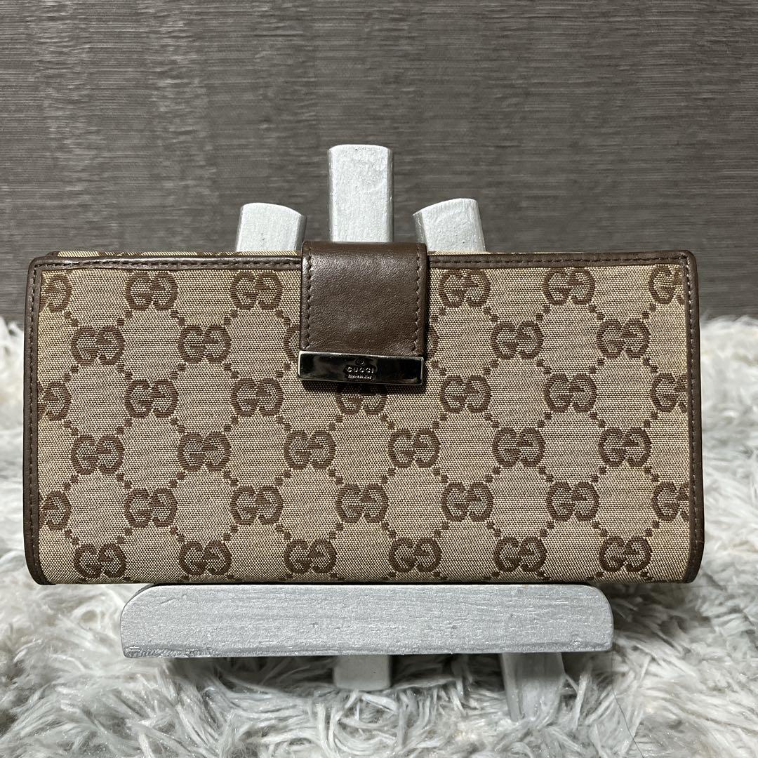GUCCI グッチ 長財布 GG柄 キャンバス レザー ベージュ 2つ折財布