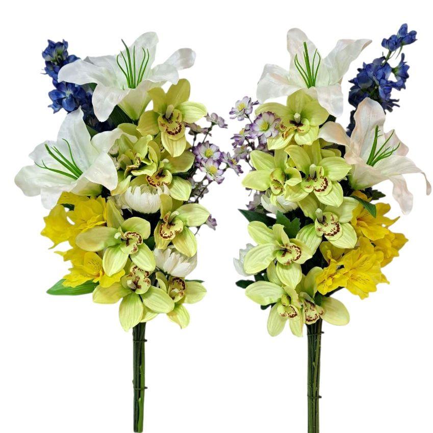 206お墓用造花仏花　全長58cm　一対2本　新品未使用リアル供花　仏壇でもNo 206お墓用造花仏花 全長58cm 一対2本 新品未使用リアル供花 仏壇