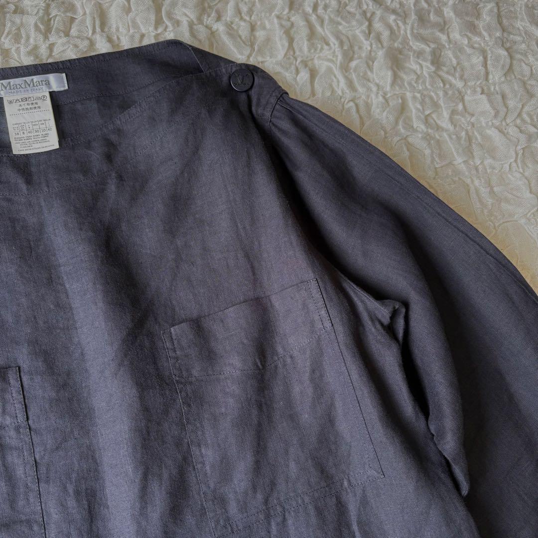 Max Mara 大きいサイズ 42 リネンボートネックプルオーバー ネイビー