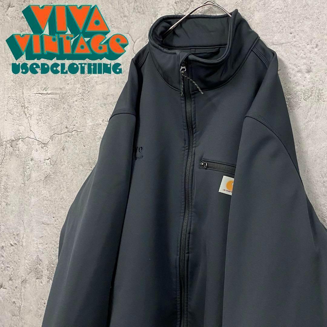 レア【古着】カーハート 企業刺繍 ソフトシェルジャケット ブラック メンズ4XL