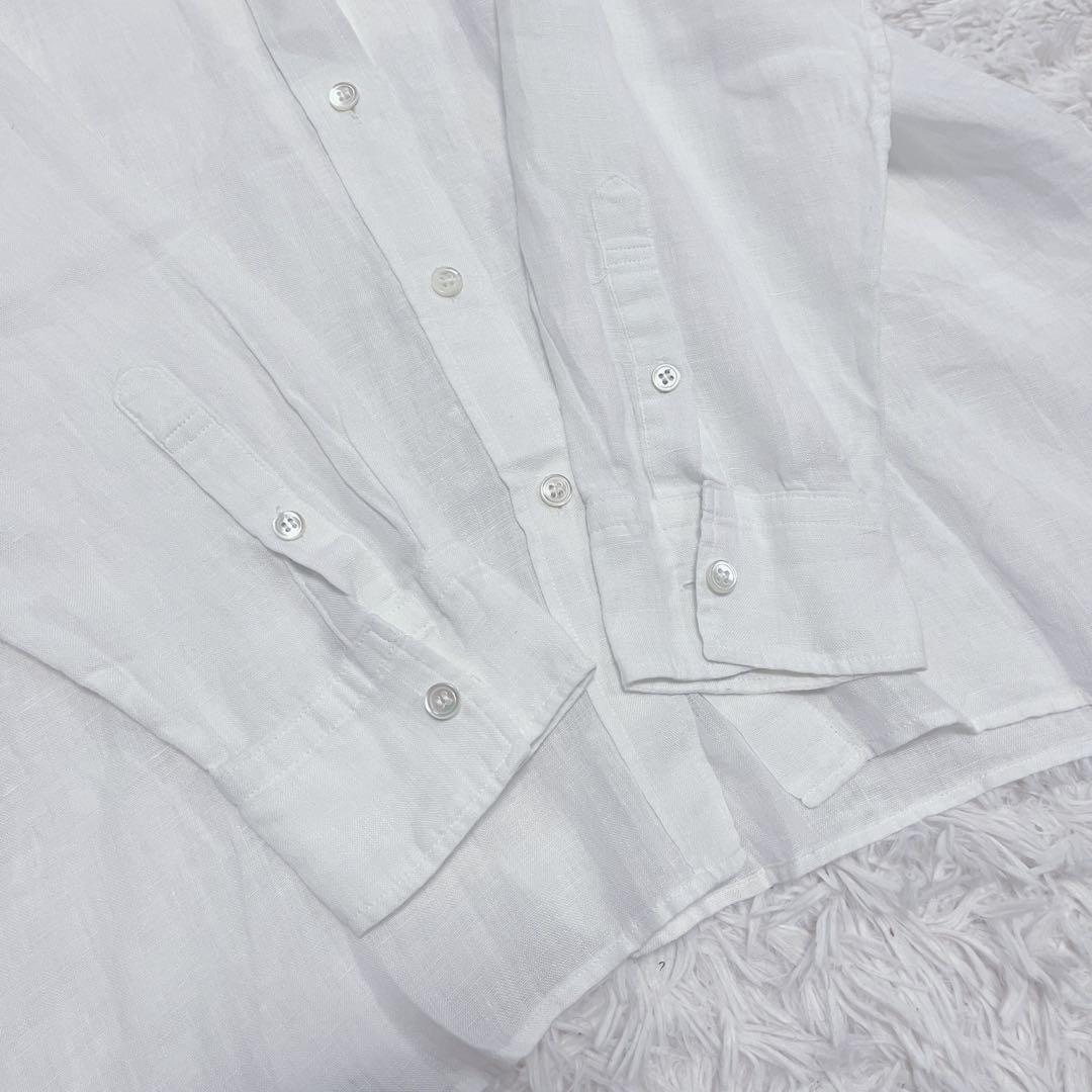 美品】23区 大きいサイズ 44 長袖 白 シャツ リネン 麻 100