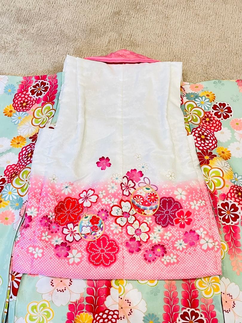 七五三黄緑ピンク着物被布セット目立った傷や汚れなし