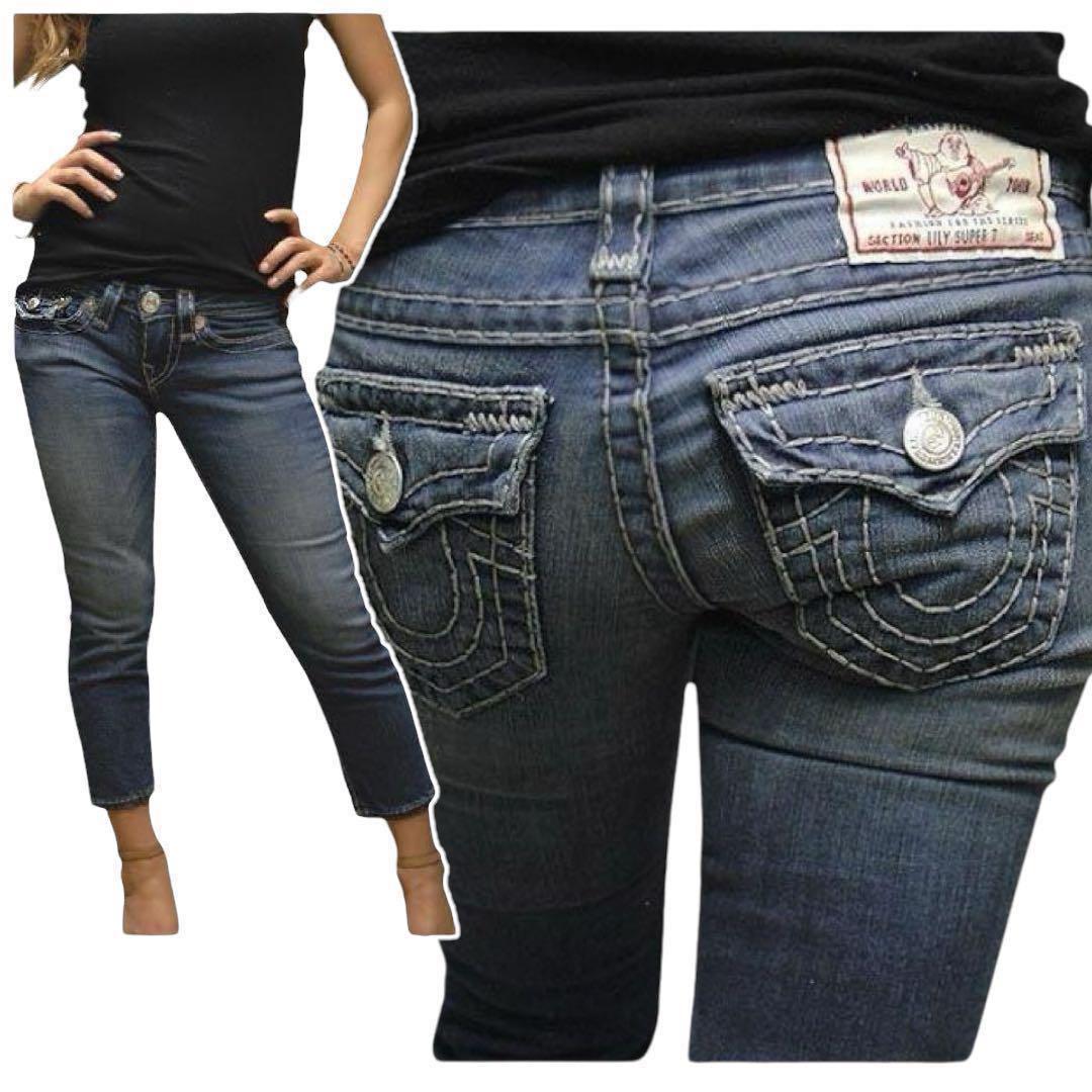 【美品】トゥルーレリジョンストレートデニム太ステッチ TRUE RELIGION☆Super T ステッチ ストレートジーンズ (TRUE
