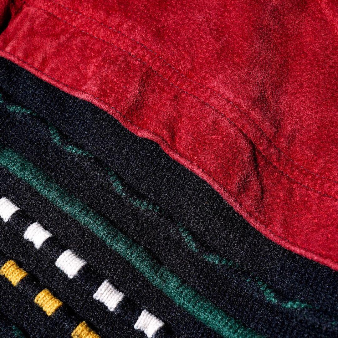 3D 立体ニット×豚革 スエード レザー ドッキング 短丈 ブルゾン ジャケット