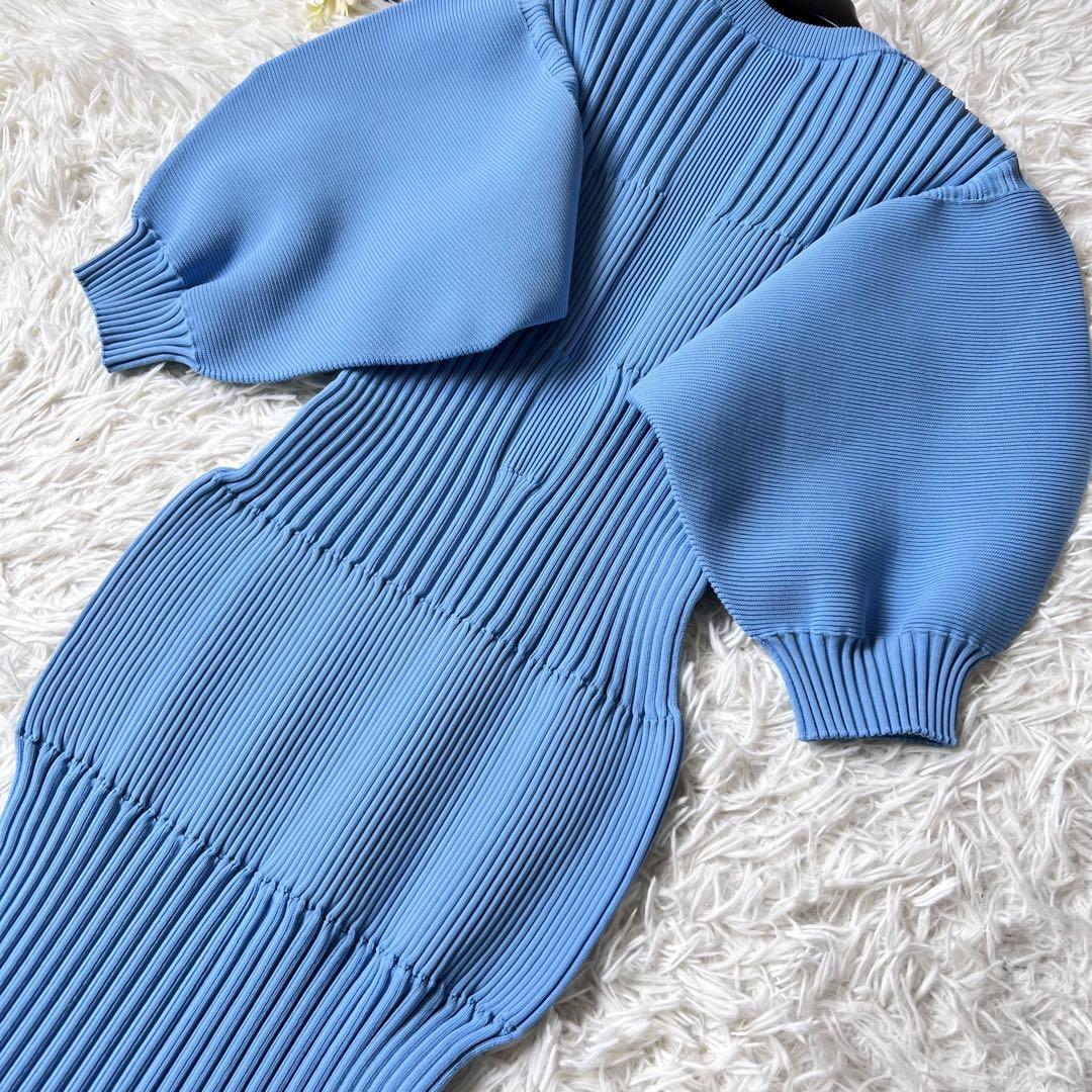 CFCL FLUTED SHORT PUFF SLEEVE DRESS ブルー CFCL FLUTED SHORT PUFF SLEEVE DRESS ブルー