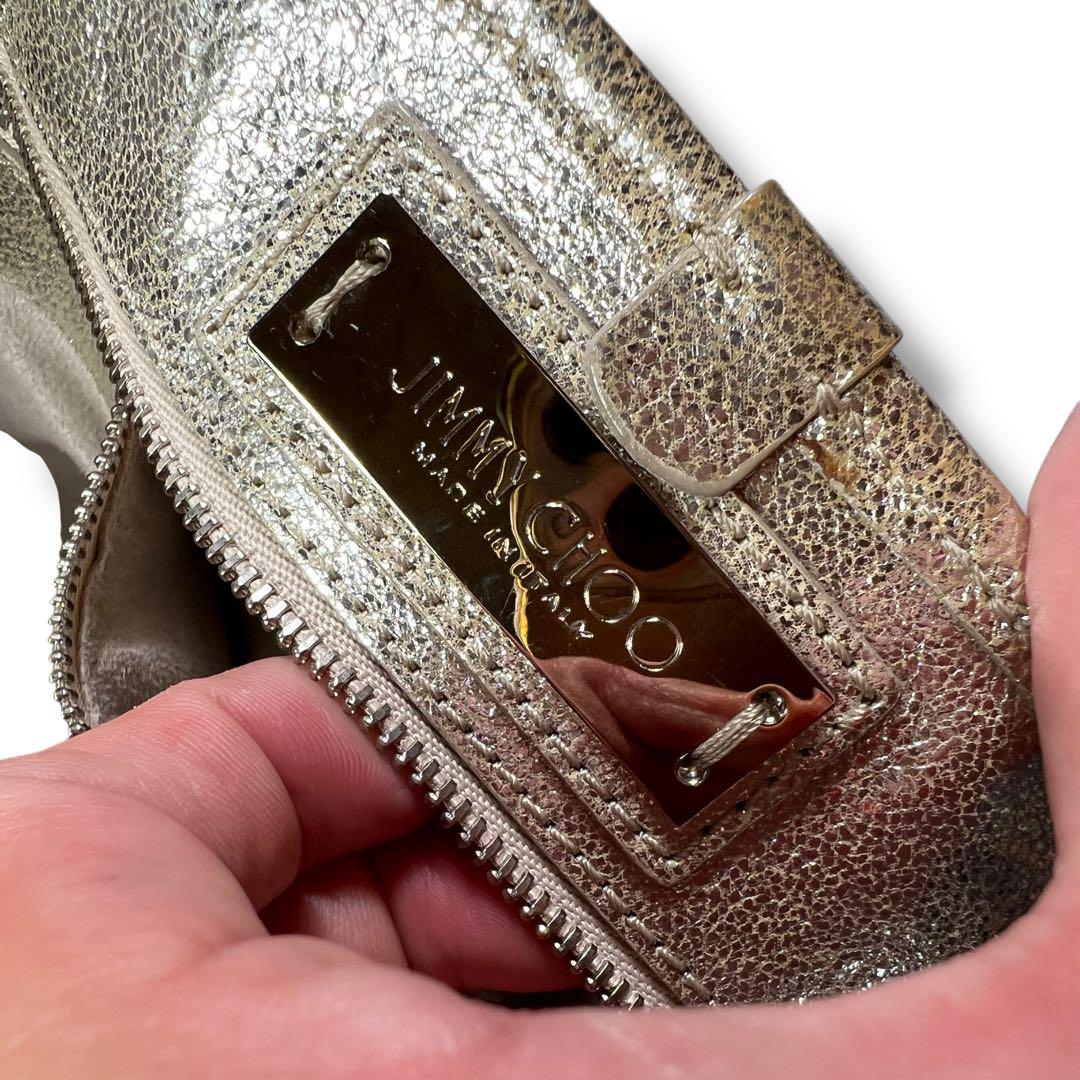 JIMMY CHOO SASHA メタリックシルバー スタッズトートバッグ M