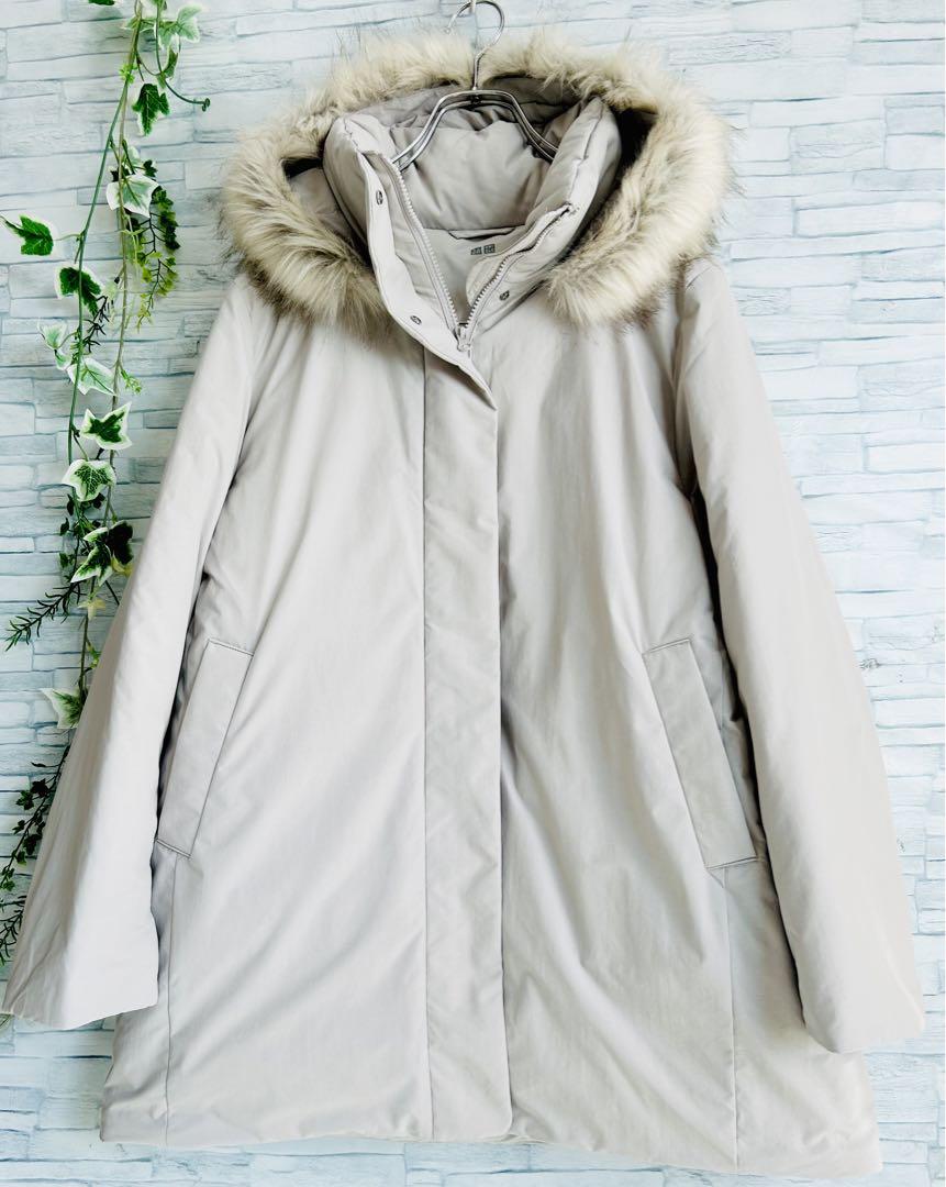 美品⭐️UNIQLO、ダウンコート、撥水加工、明るいグレーベージュ