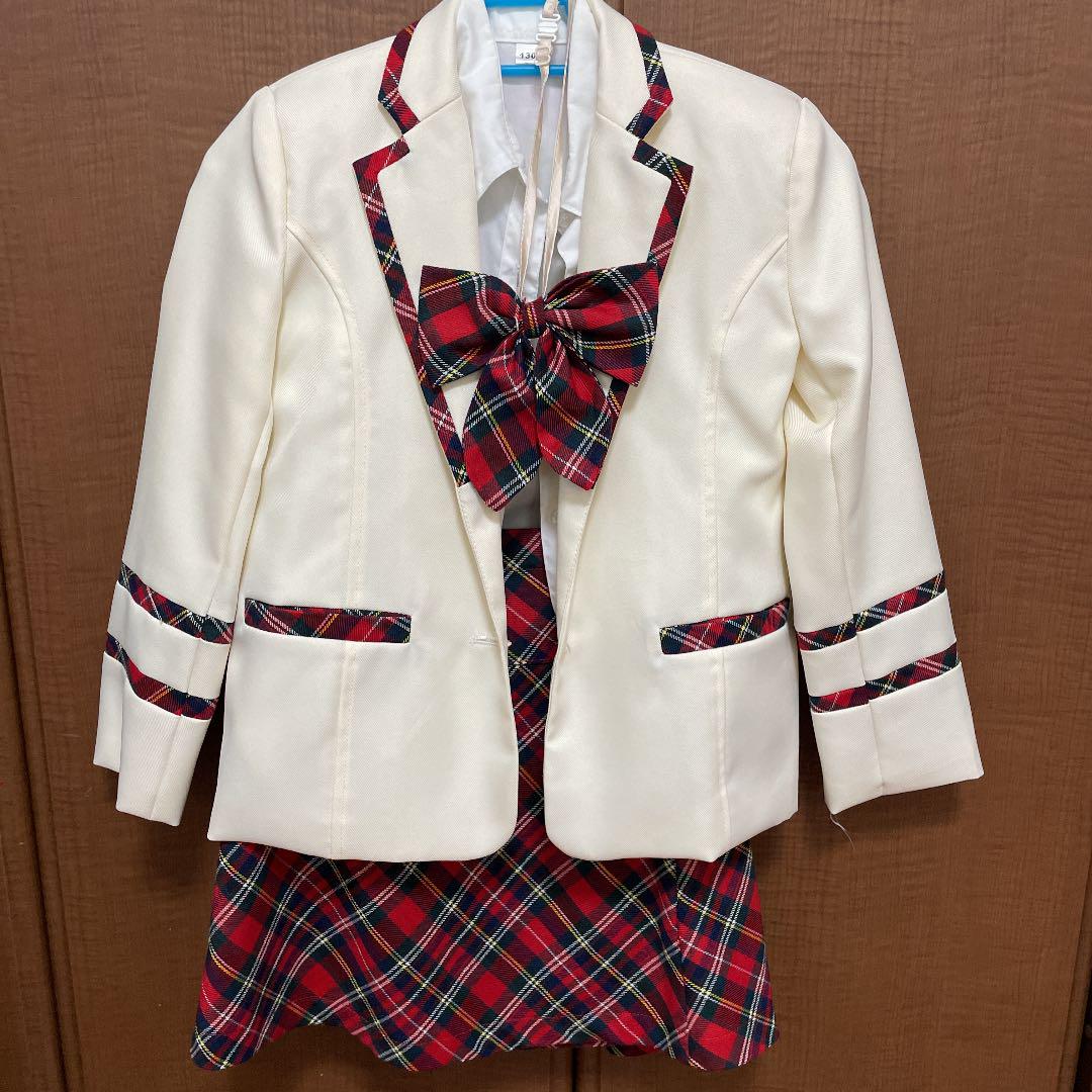 入学式 卒園式 卒業式 女の子 スーツ130 可愛い3点セット 白 赤 チェック メルカリ