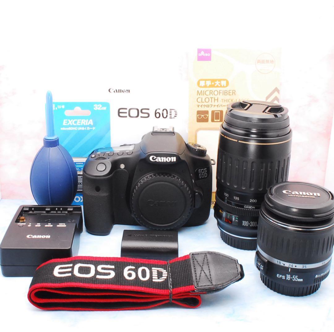 Canon EOS 60D★一眼レフカメラ★超望遠レンズ付Wレンズ＆S数少
