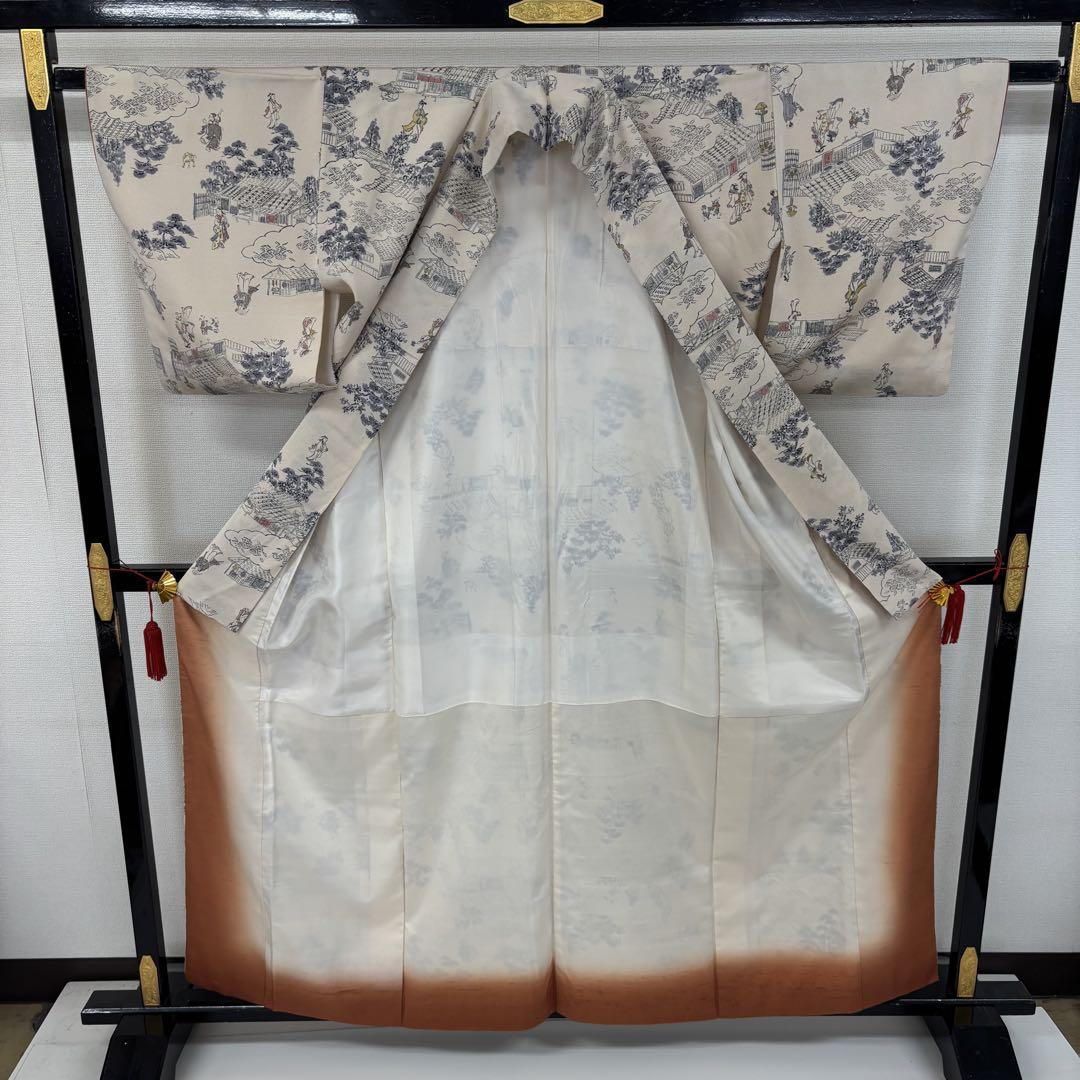 小紋 昔風景画 手書きの粋な品 正絹 AK-7089 小紋 昔風景画 手書きの粋な品 正絹 AK-7089