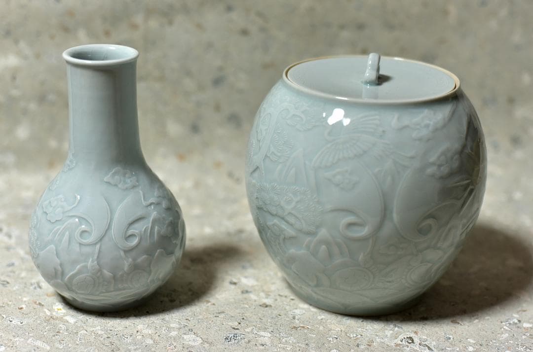 青華白磁陰陽刻 皆具【極上品】 共箱/お茶道具 青華白磁陰陽刻 皆具【極上品】 共箱/お茶道具