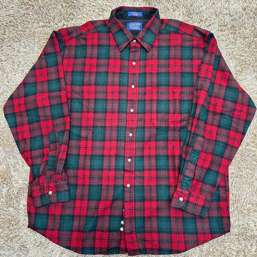 70's ペンドルトン シャツ 長袖 チェック ウール ネルシャツ メンズ 赤緑