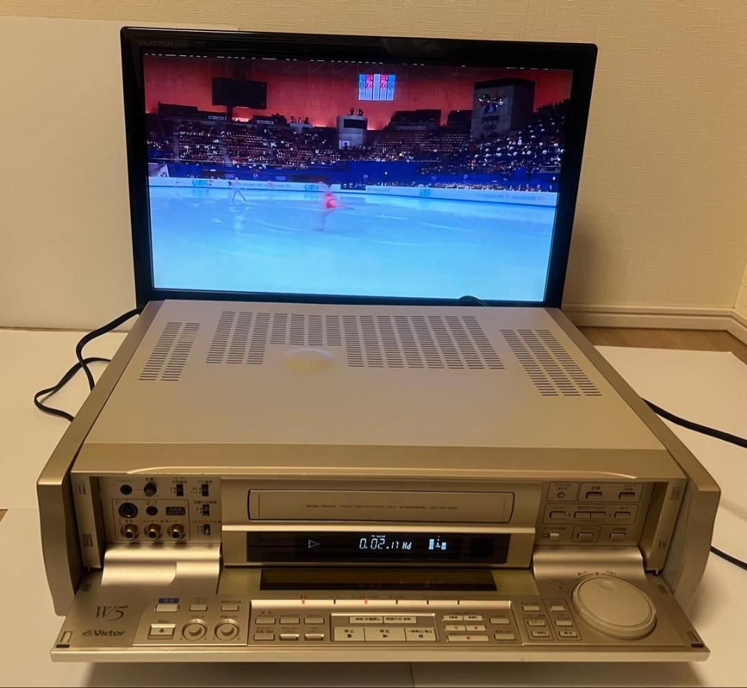 （難あり）ビクター ビデオデッキ HR-W5 Ｗ-VHSテープ付き