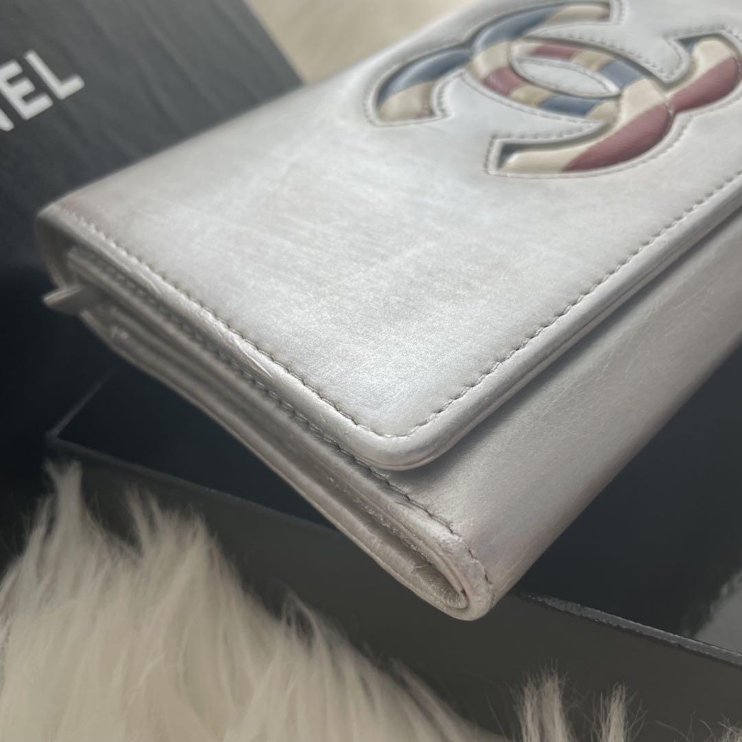 シャネル CHANEL 二つ折り 財布 エアライン ココマーク 赤 白 シルバー