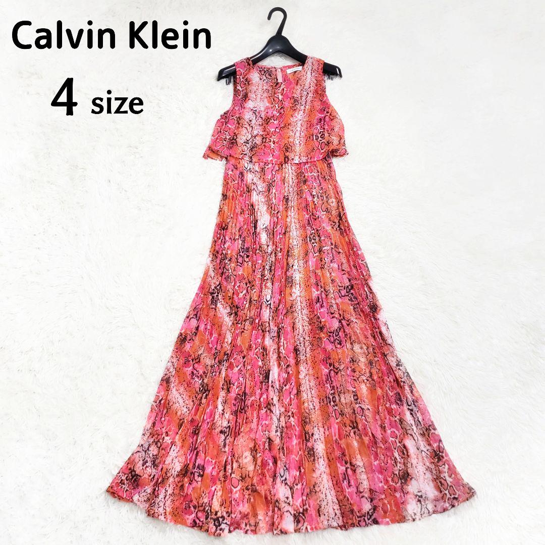 美品✨Calvin Klein 総柄プリーツロングワンピース ドレス レオパード
