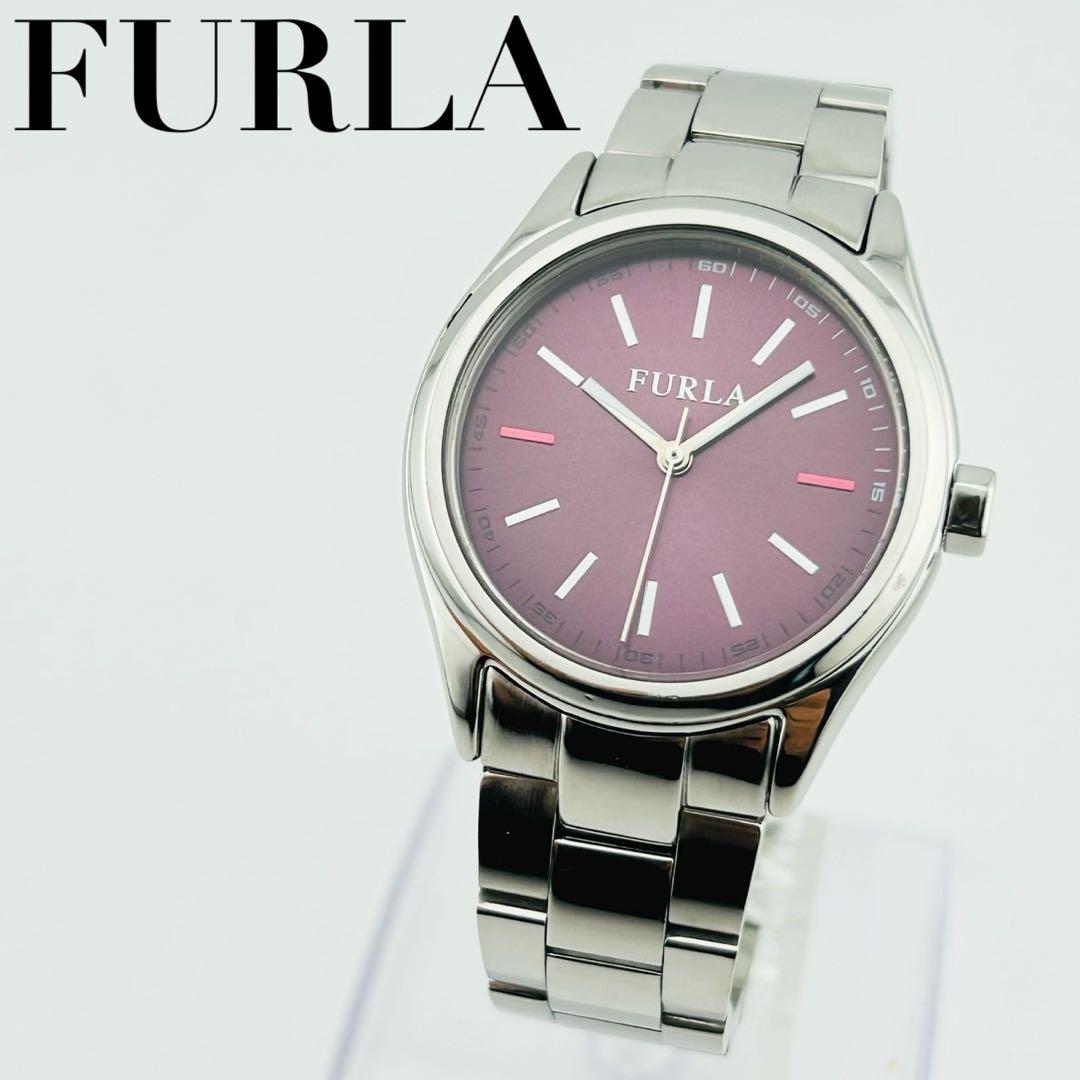 【希少　新品電池】2494　FURLA　フルラ　腕時計　男女兼用　パープル　QZ