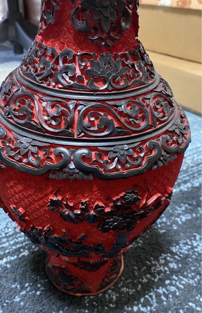 花瓶 花器 中国の花瓶　中国の堆朱　美術品　工芸品　置物 骨董品