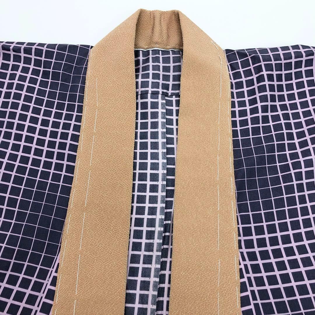 長襦袢 単衣 格子柄 鳩羽色 半衿付 J-216