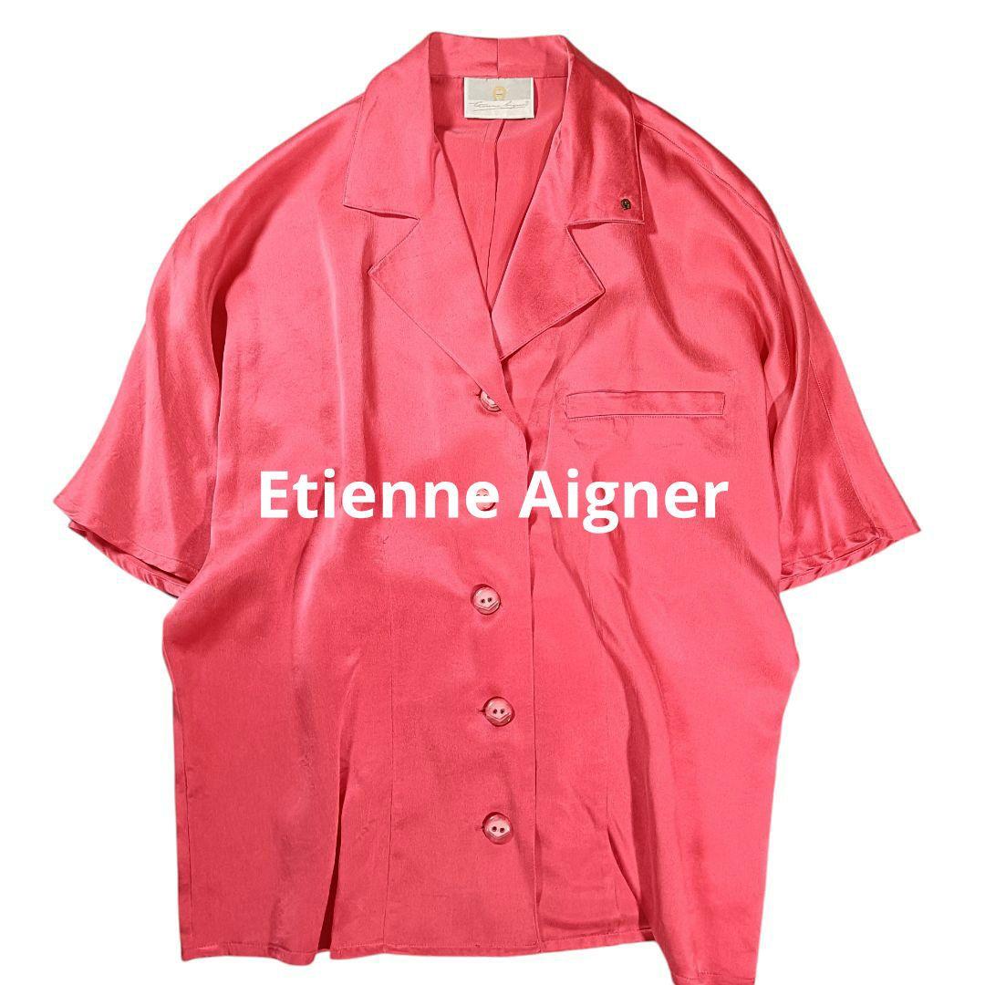【Etienne Aigner】★オープンカラーシルクシャツ★赤★絹100%