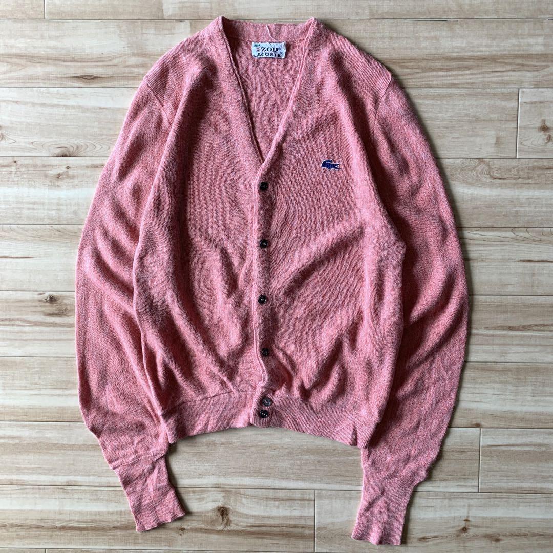 80s IZOD LACOSTE ピンク アクリルカーディガン激レアワンポイント