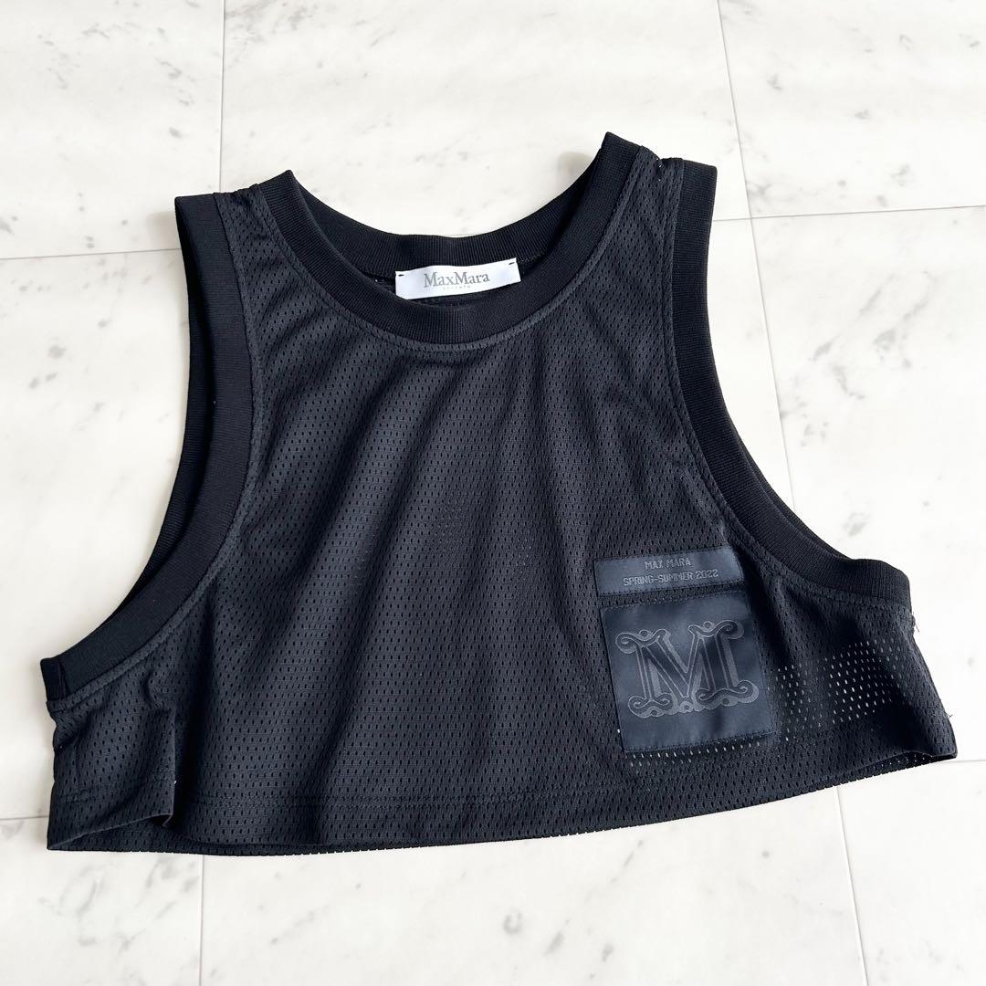 MaxMara 白タグ 近年 メッシュ クロップドトップス Mロゴ ブラック 27,800円