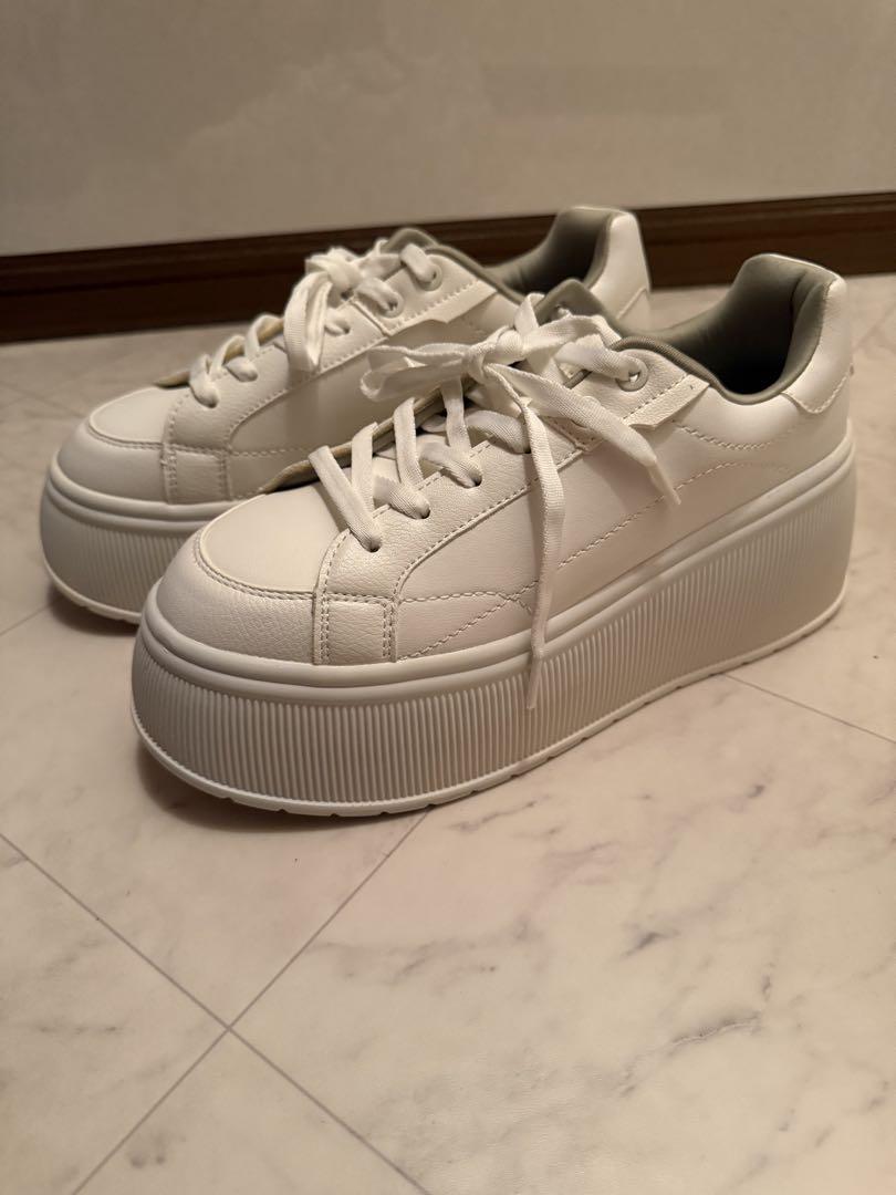 ZARA 39 ホワイト 厚底 プラットフォームスニーカー