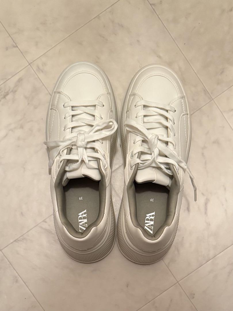 ZARA 39 ホワイト 厚底 プラットフォームスニーカー