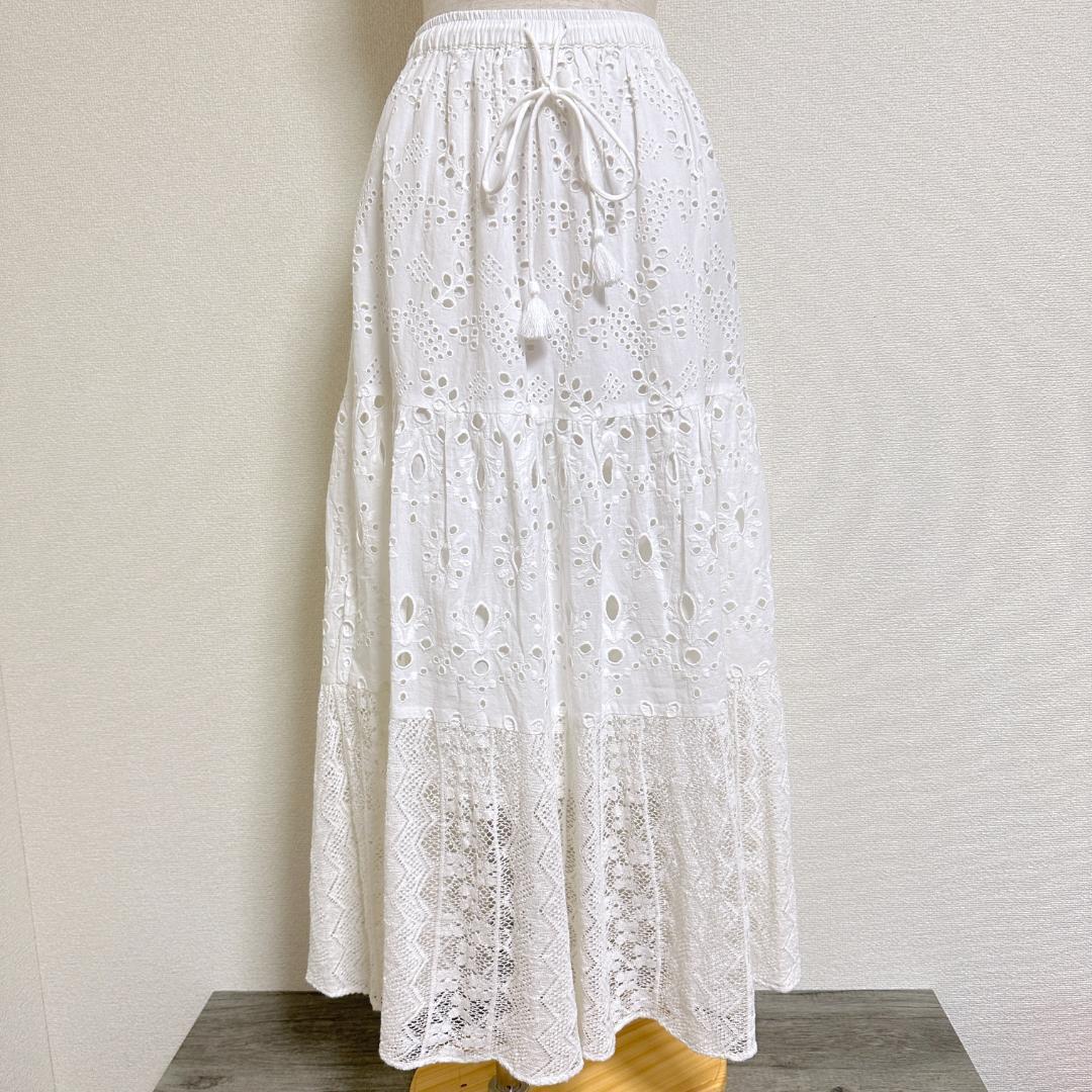 タグ付 Fanaka 手洗可 ミックスレーススカート コットンティアードスカート