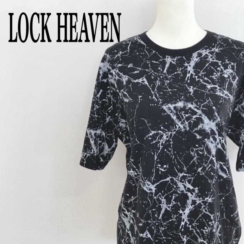 LOCK HEAVEN ロックヘブン 半袖Tシャツ スリット 黒 総柄プリント