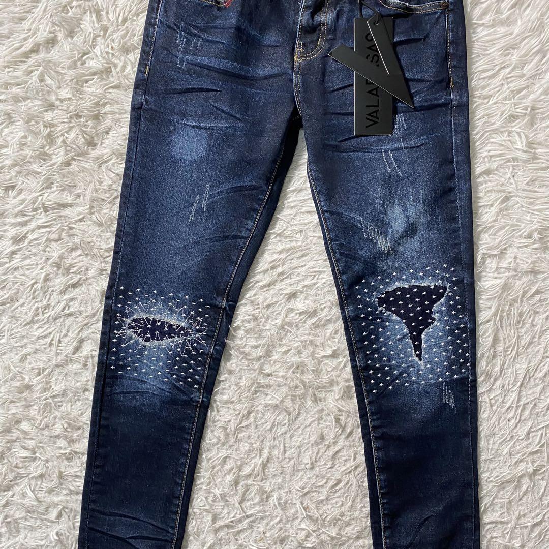 新品未使用】バラバサス　デニムパンツ　スキニー　ダメージ＆リペア加工　ストレッチ