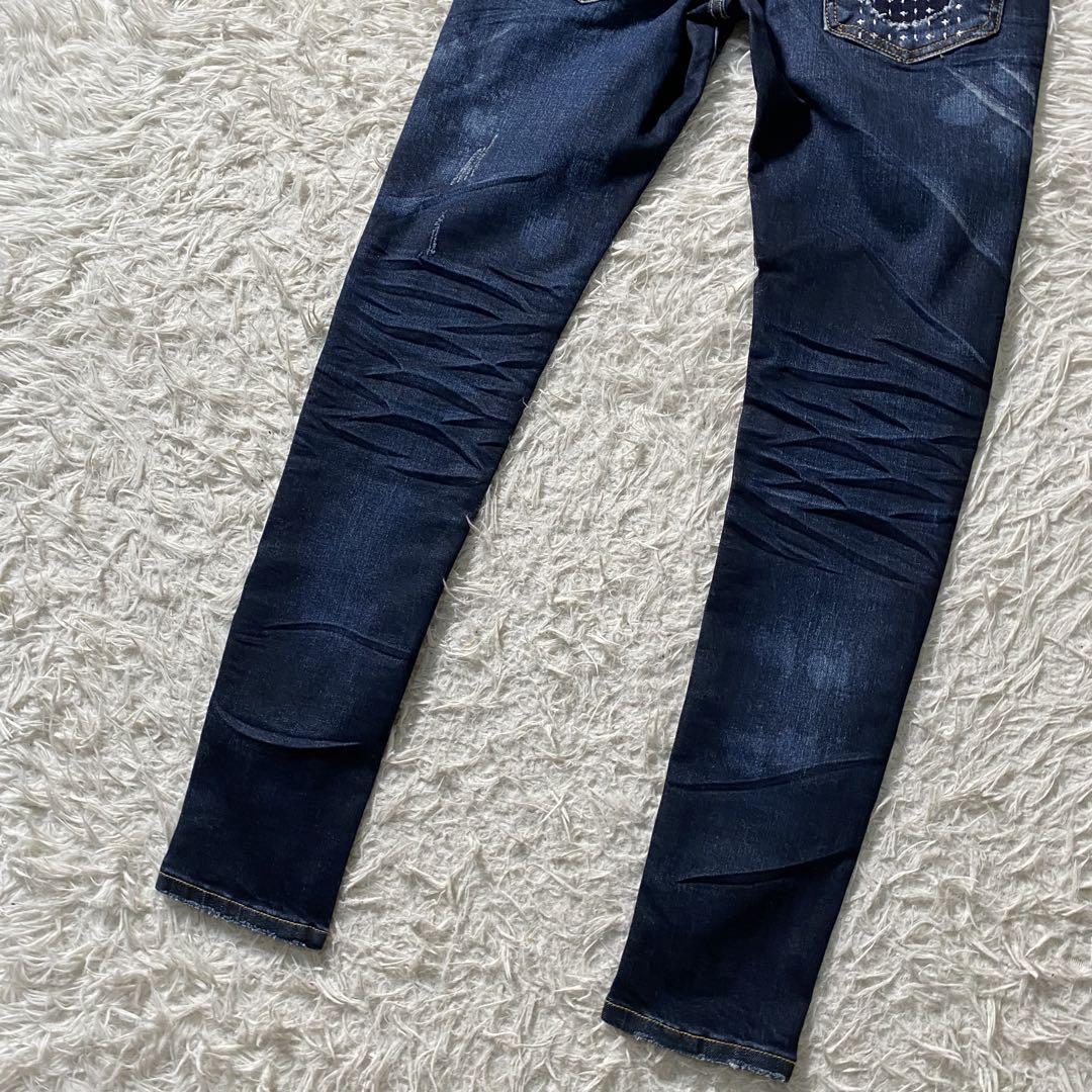 新品未使用】バラバサス　デニムパンツ　スキニー　ダメージ＆リペア加工　ストレッチ