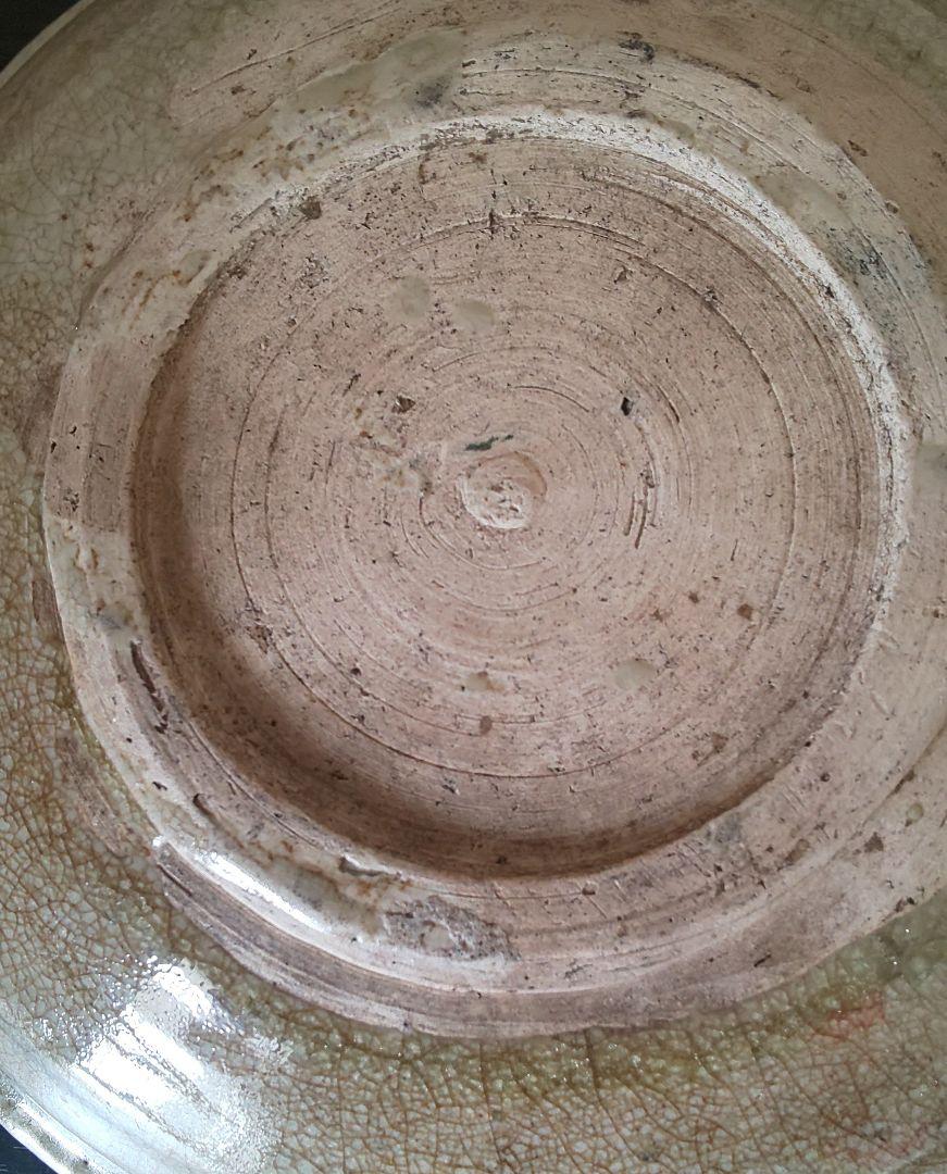 陶芸 クリーム色と青の深皿 約30cm